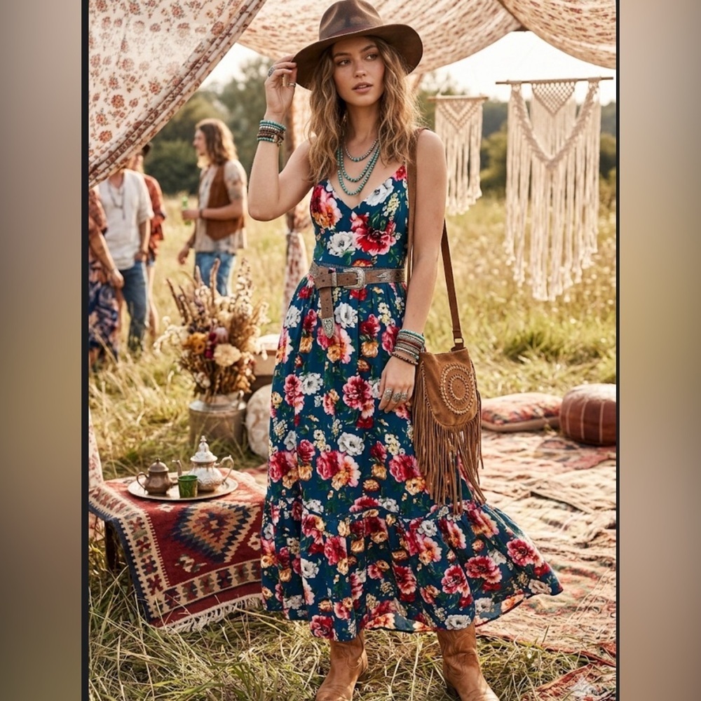 Altar'd State Henleigh Floral Maxi Dress Size N Boho Cottagecore Vacation Summer - Picture 1 of 16